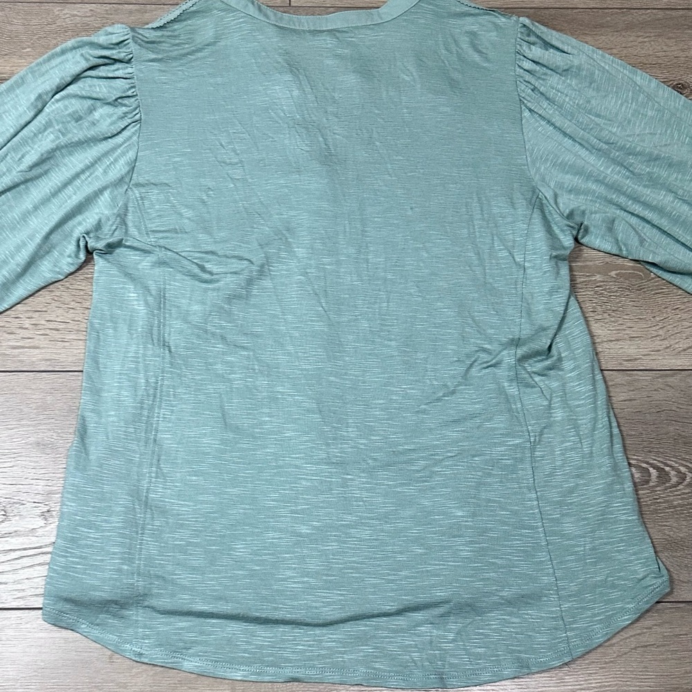•Sold•  NWT Democracy Elbow Lantern 1/3 Sleeve Embroidered Button Up - Picture 14 of 15